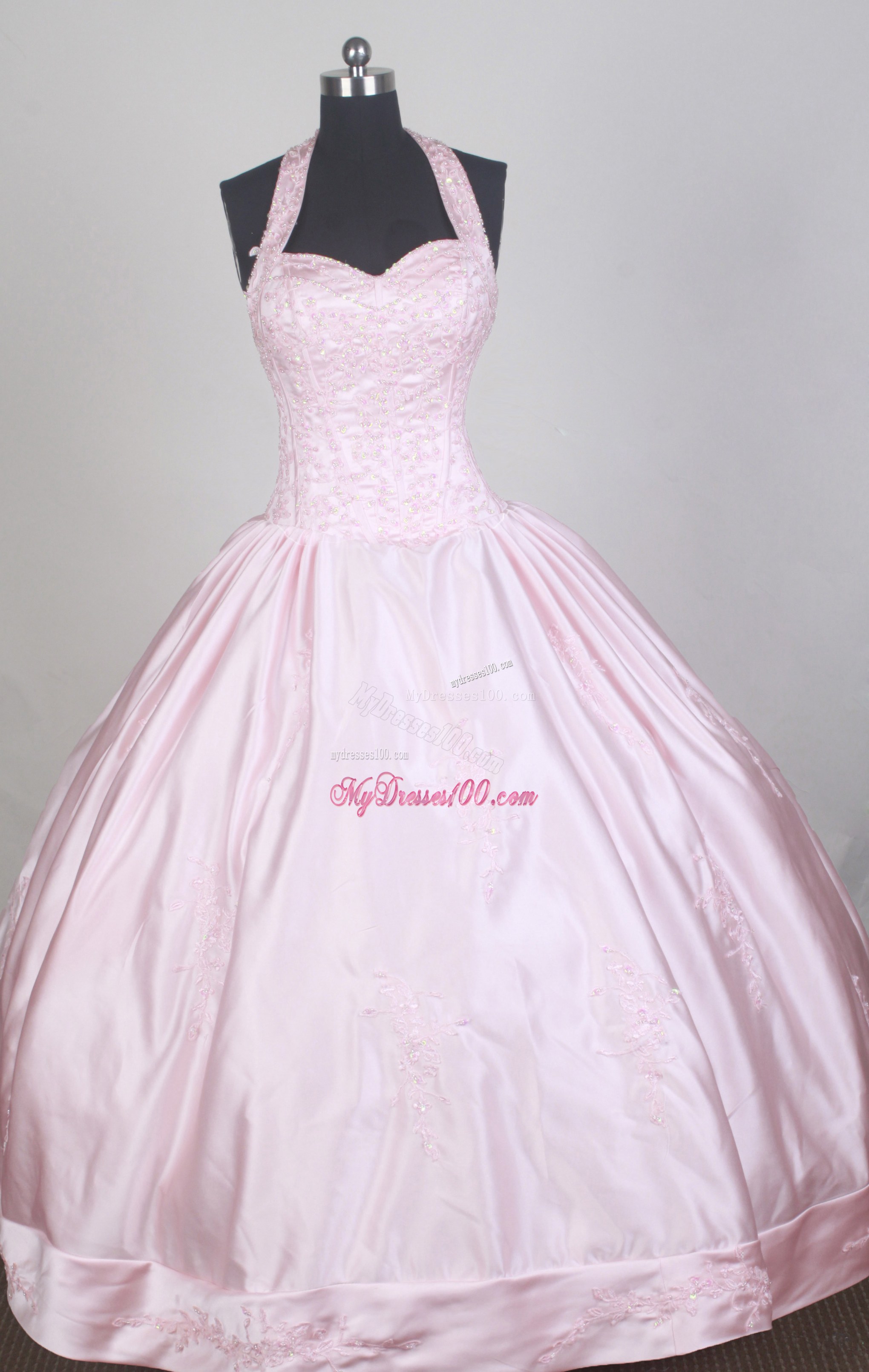 Sweetheart Halter Embroidered Quinceanera Dress in Baby Pink