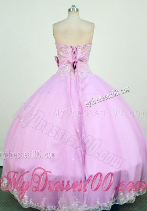 White Lace Hem Puffy Ball Gown in Lavender Quinceanea Dress with Sash