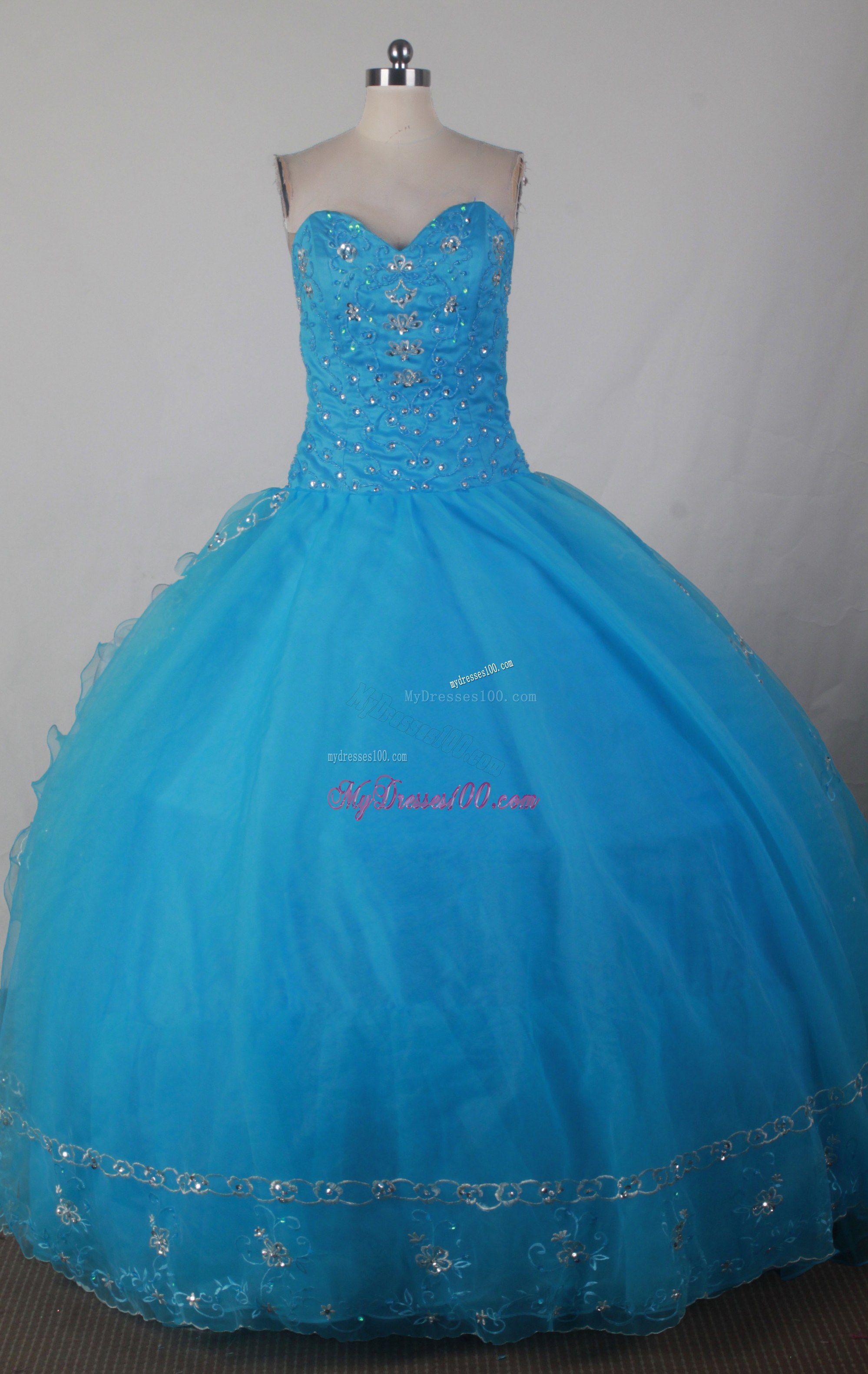 Beaded Blue Dress for Quinceanera with Ruffles Back