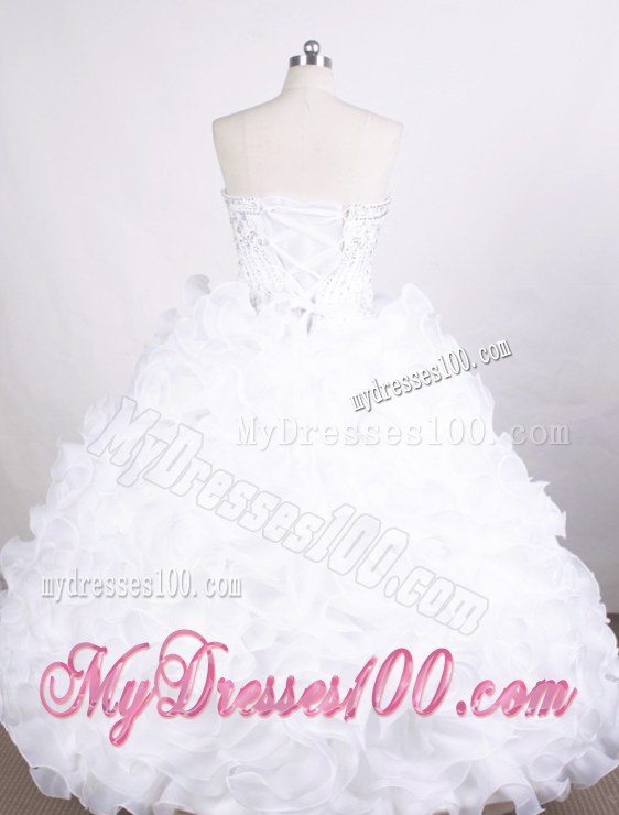 White Strapless Quinceanera Gowns with Rolling Flowers and Beading