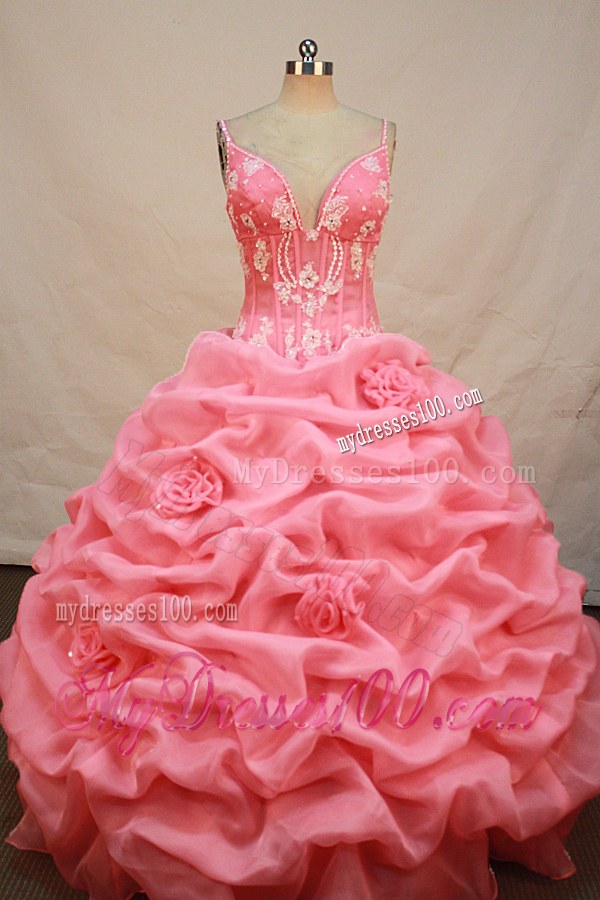 Spaghetti Straps Handmade Flowers Appliques Quinceanera Dresses