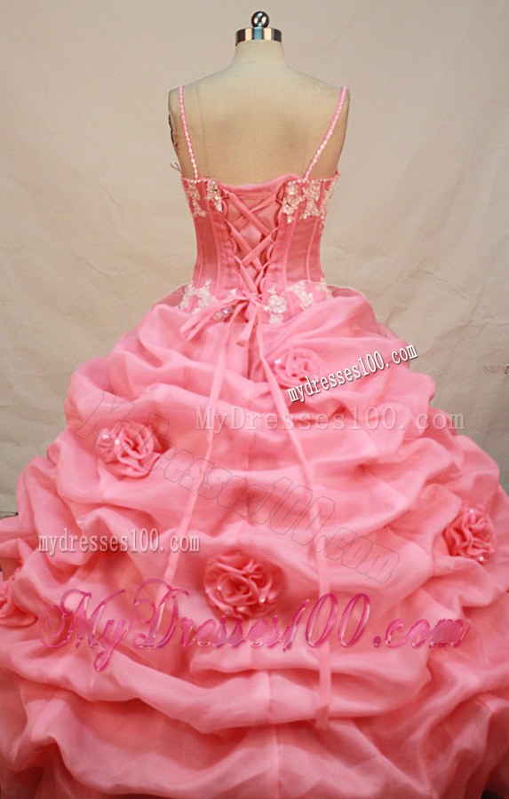 Spaghetti Straps Handmade Flowers Appliques Quinceanera Dresses