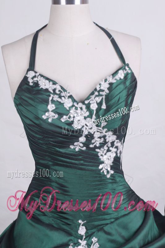 Appliques Ruching Pick-ups Halter Top Quinceanera Dresses for Quince