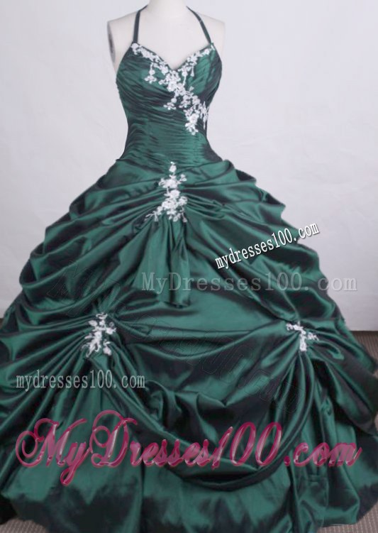Appliques Ruching Pick-ups Halter Top Quinceanera Dresses for Quince