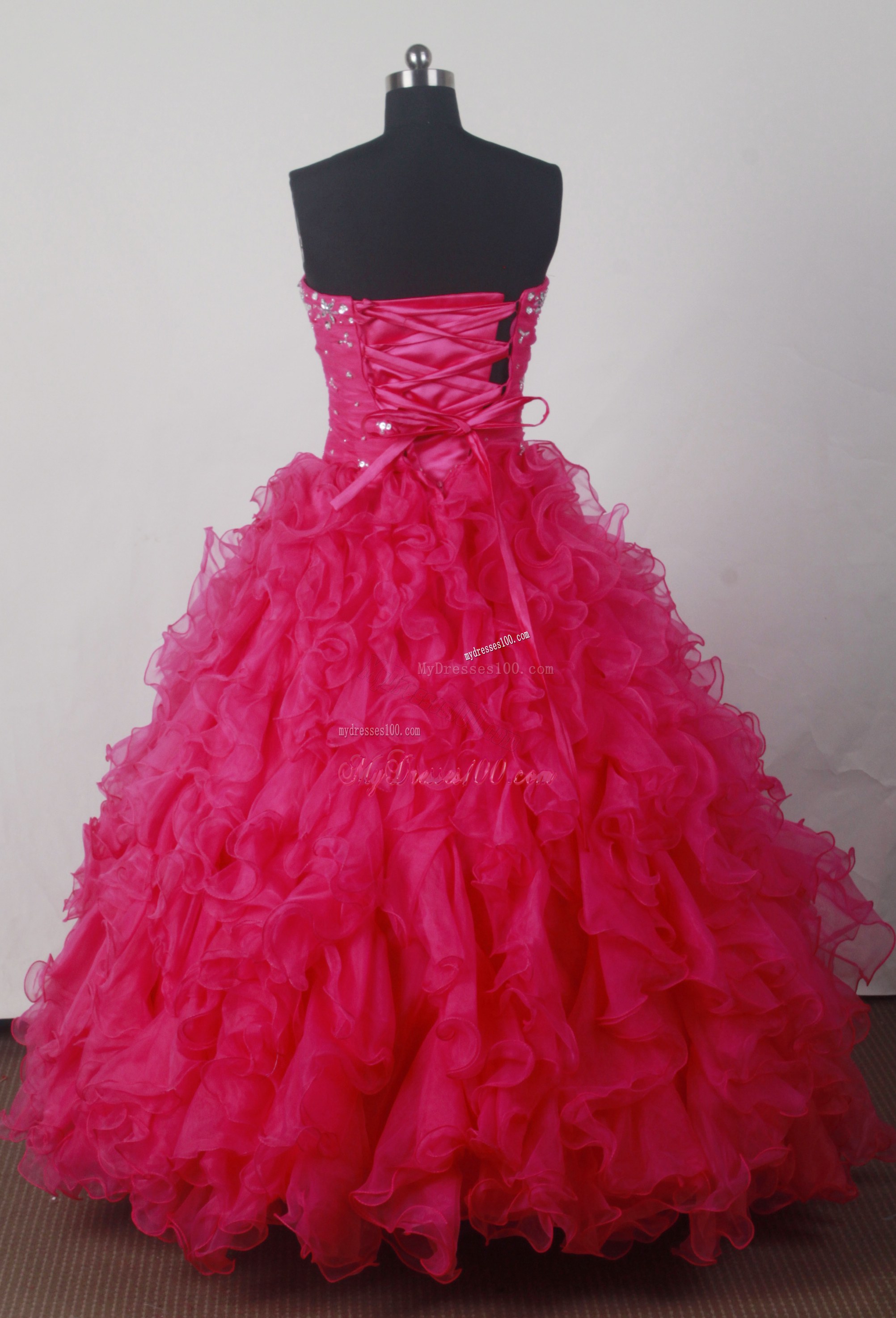 Beaded Bodice and Puffy Ruffles Hot Pinkquinceanera Gowns