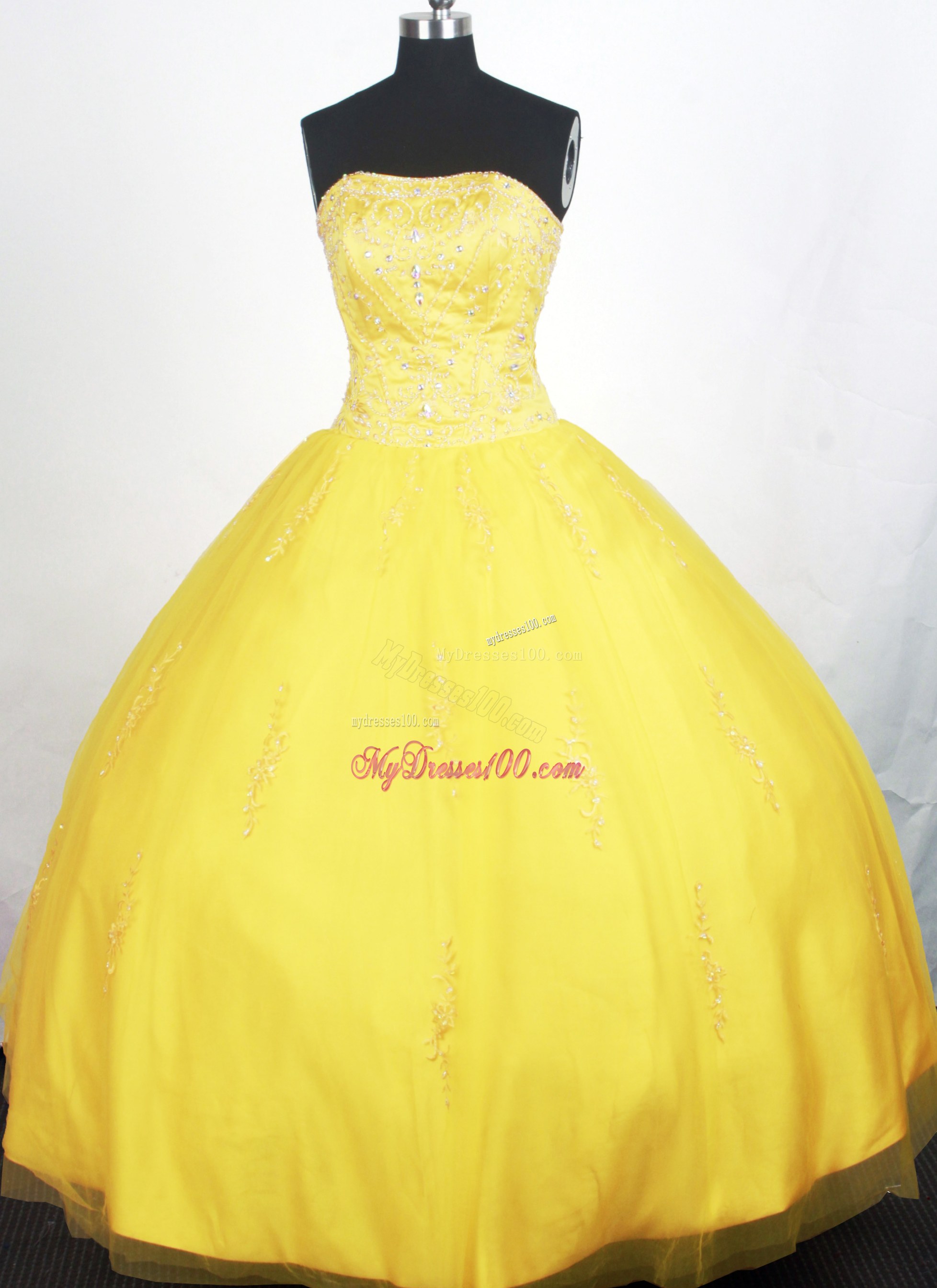 Beaded Bodice Appliques Puffy Tulle Floor-length Sweet 15 Dresses