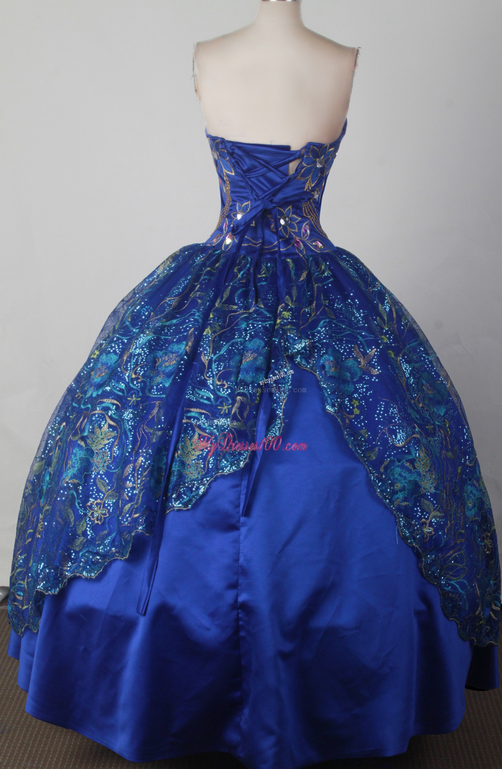 Beaded and Embroidered Royal Blue Taffeta and Organza Dresses 16