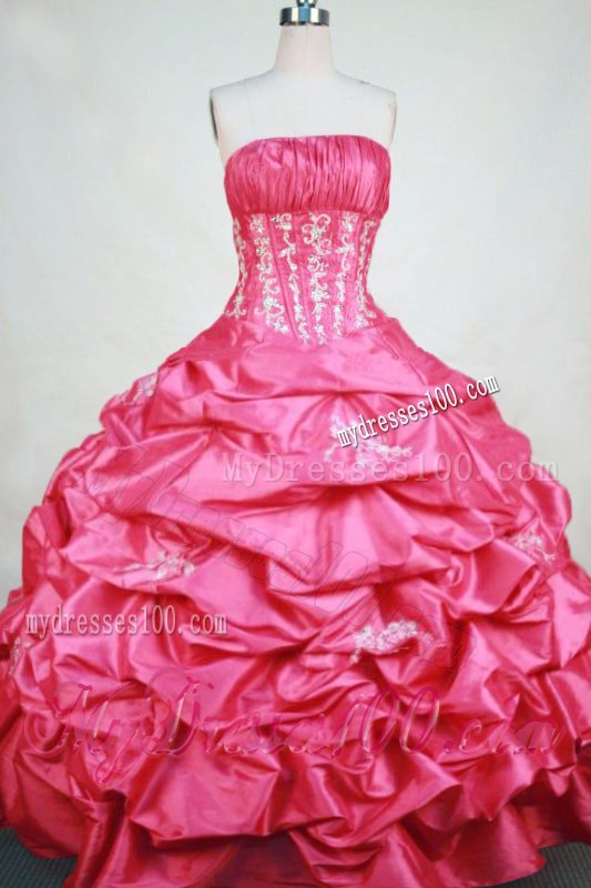 Modest Hot Pink Strapless Appliques Pick Ups Sweet Sixteen Dresses