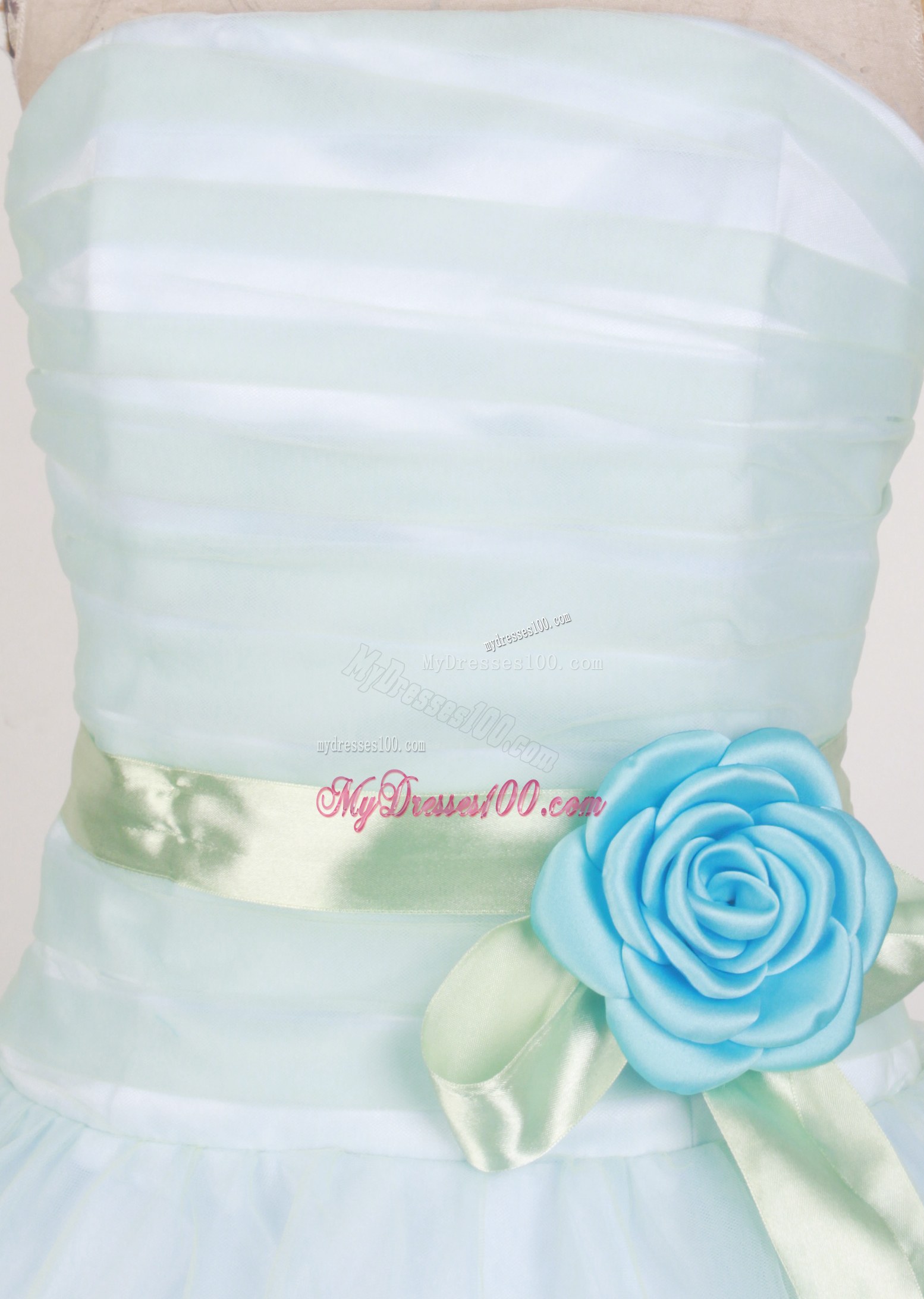White Strapless Lace-Up Quinceanera Dress with Flowery Sash