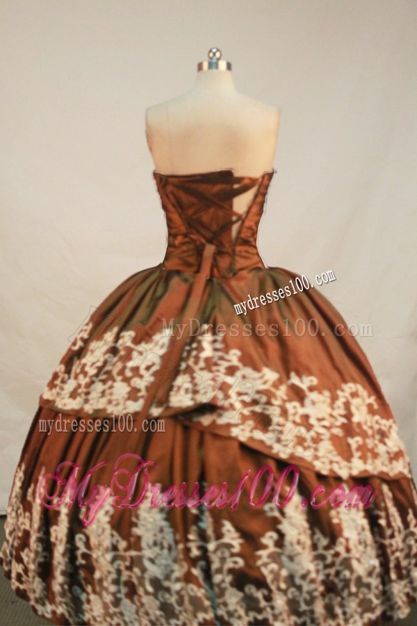 Chocolate Brown Quince Dress with Beautiful Silver Floral Appliques