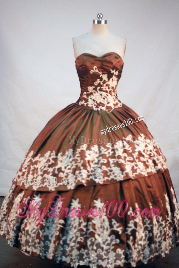 Chocolate Brown Quince Dress with Beautiful Silver Floral Appliques
