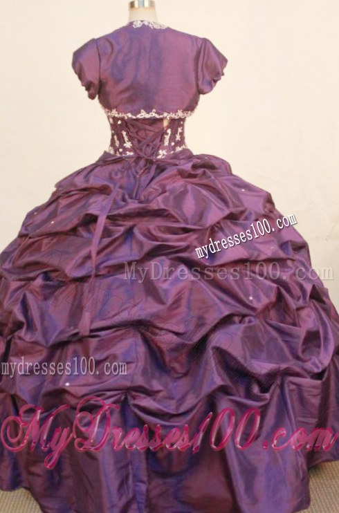 New Dark Purple Sweetheart Pick-ups and Appliques Quinceanera Gown