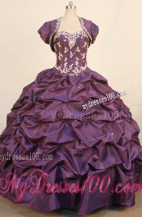 New Dark Purple Sweetheart Pick-ups and Appliques Quinceanera Gown