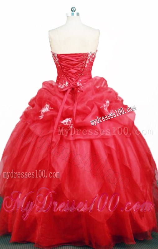 Modest Red Sweetheart Long Appliqued Organza Sweet Sixteen Dresses