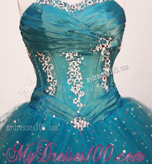 New Sweetheart Floor-length Tulle Teal Sweet 16 Dress in Spring
