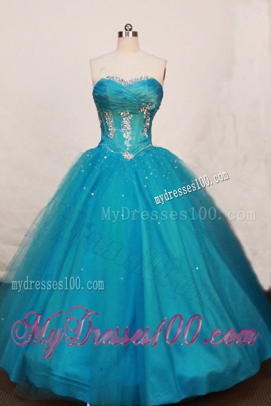 New Sweetheart Floor-length Tulle Teal Sweet 16 Dress in Spring
