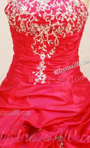 Fashinable Ruched and Appliqued Coral Red Dresses 16 with Pick-ups