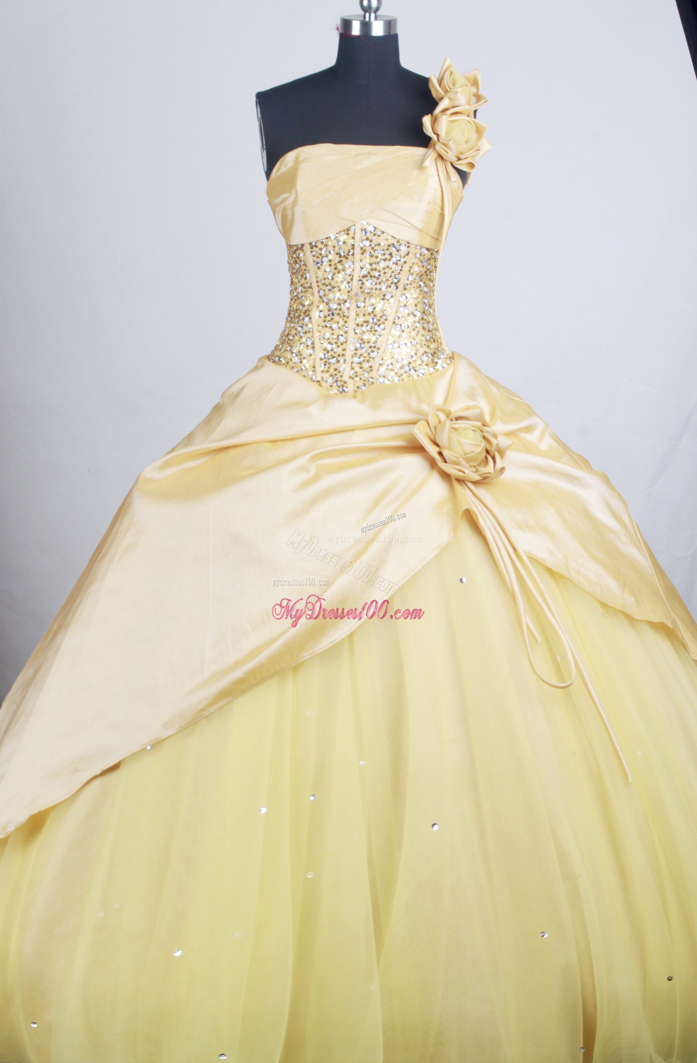 Handle Flowers One Shoulder Sweet 15 Dresses with Diamond Waist