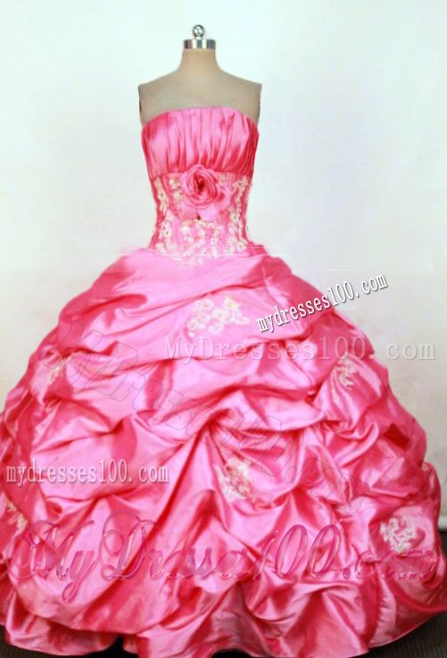 Flowers Strapless Ruching Pick Ups Pink 2013 Sweet Sixteen Dresses