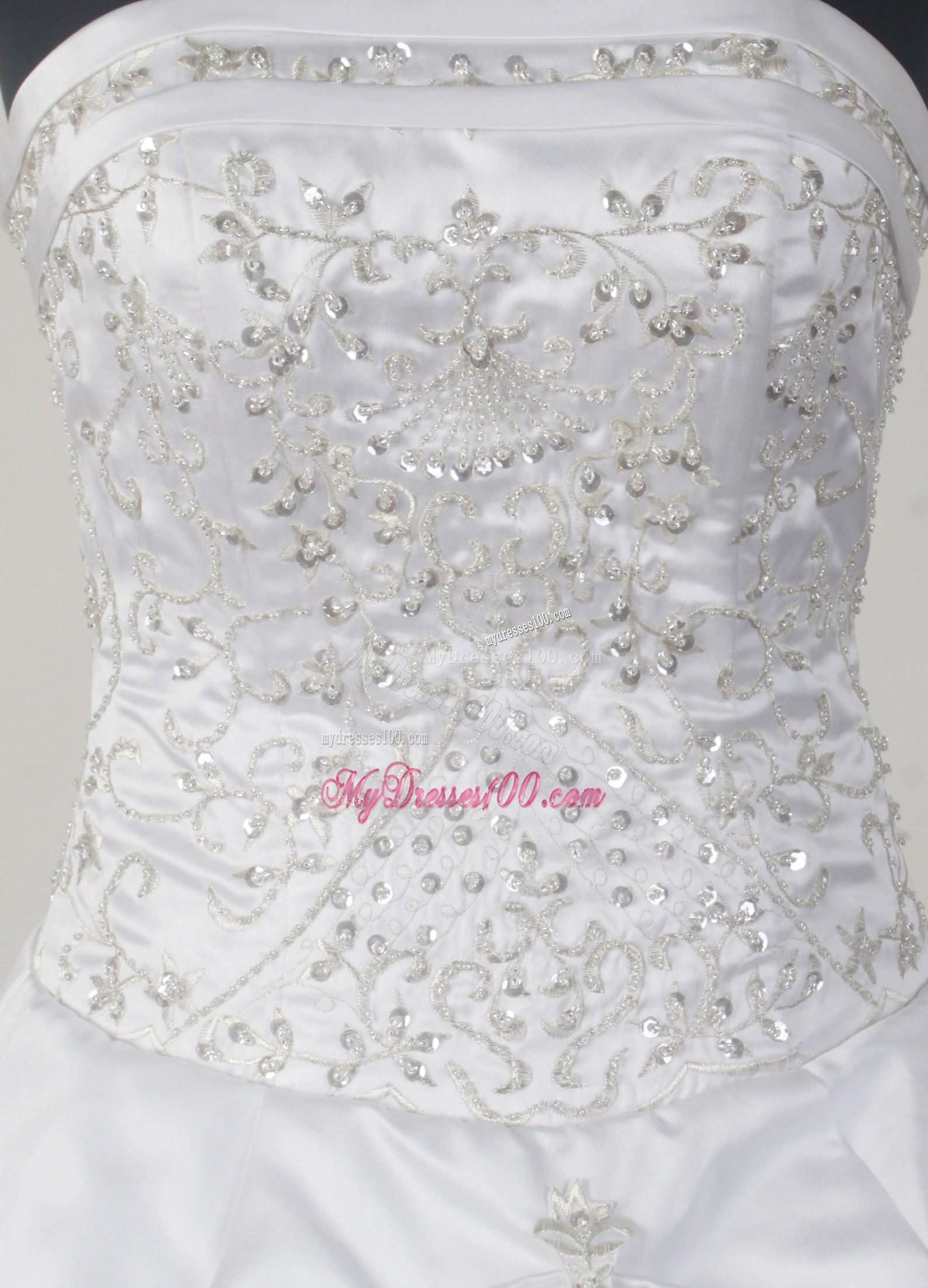 Perfect Strapless White Embriodery Quinceanera Dress for Cheap