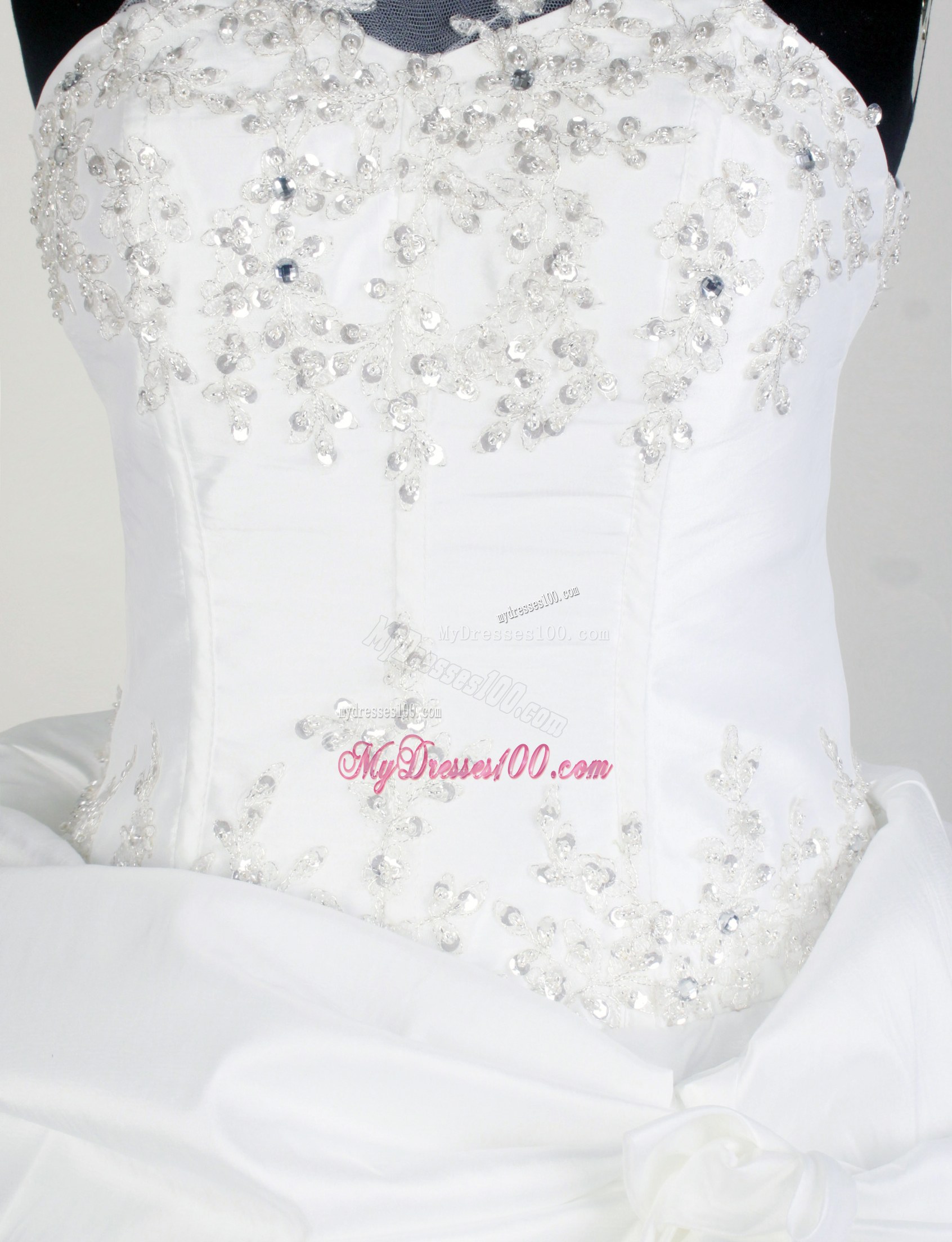 Pretty White Sweet sixteen dresses with Appliques and Transparent Neckline