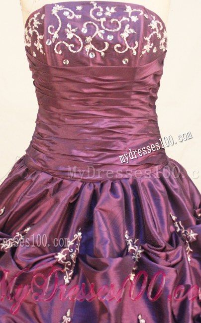 Elegant Purple Appliques Pick-ups Lace-up Back Quince Dresses