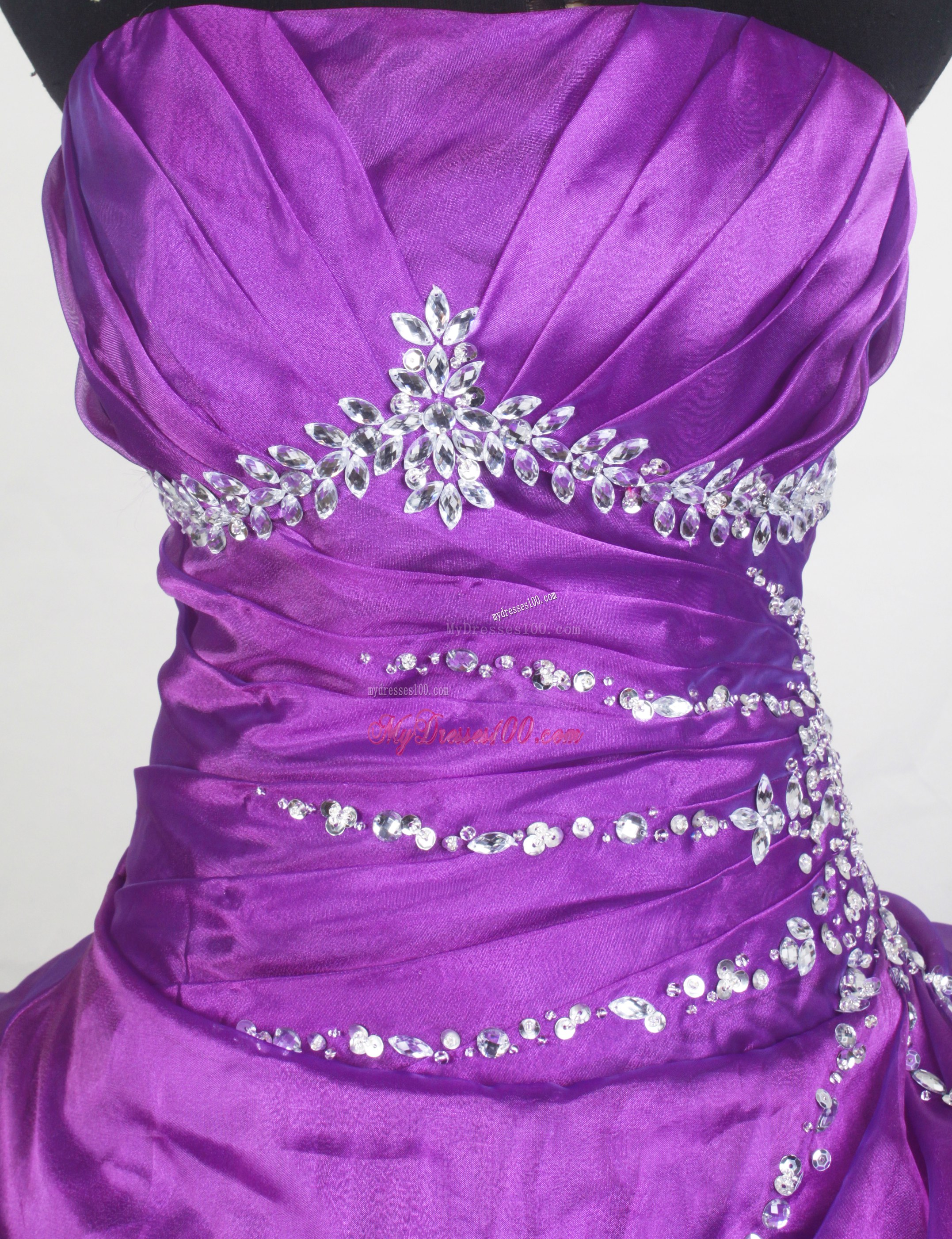 Beaded and Ruffled Dress for Quinceanera in Eggplant Purple