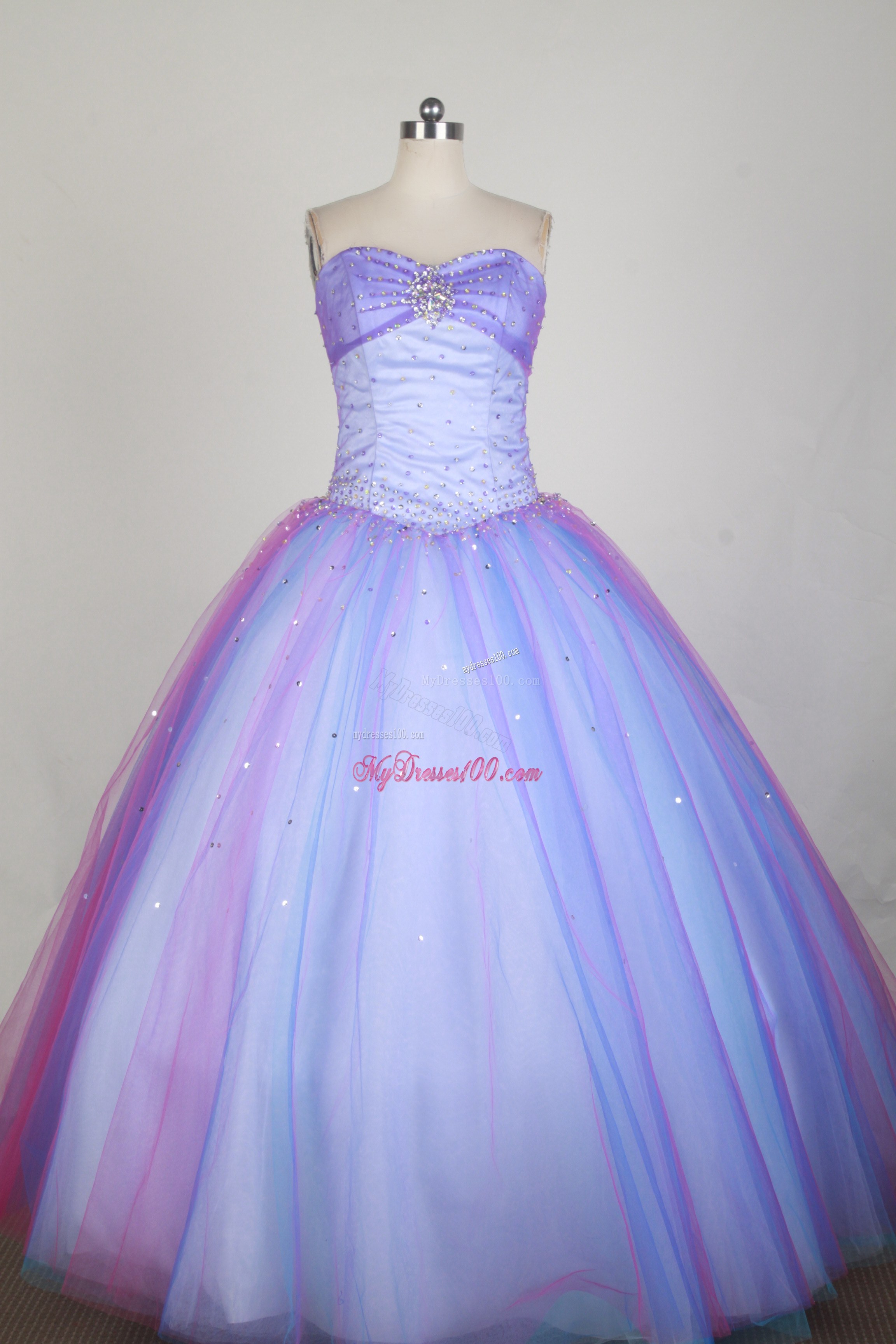 Beaded Bodice Tulle Sweet 16 Quinceaner Dress in Lavender