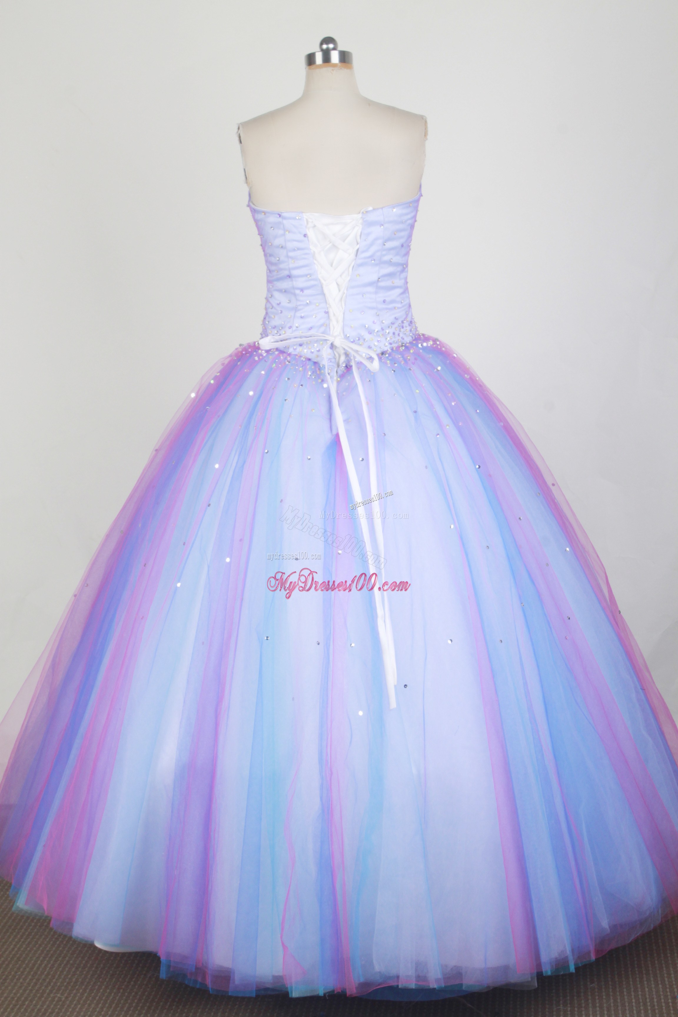 Beaded Bodice Tulle Sweet 16 Quinceaner Dress in Lavender
