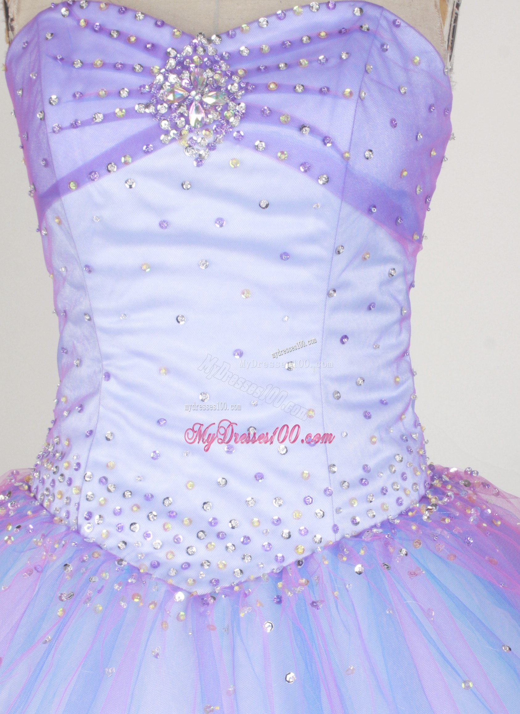 Beaded Bodice Tulle Sweet 16 Quinceaner Dress in Lavender