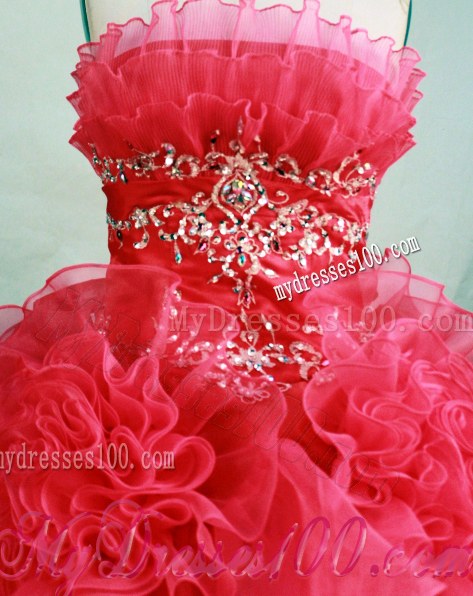 Hot Pink Quinceanera Dress with Appliques and Rolling Flowers