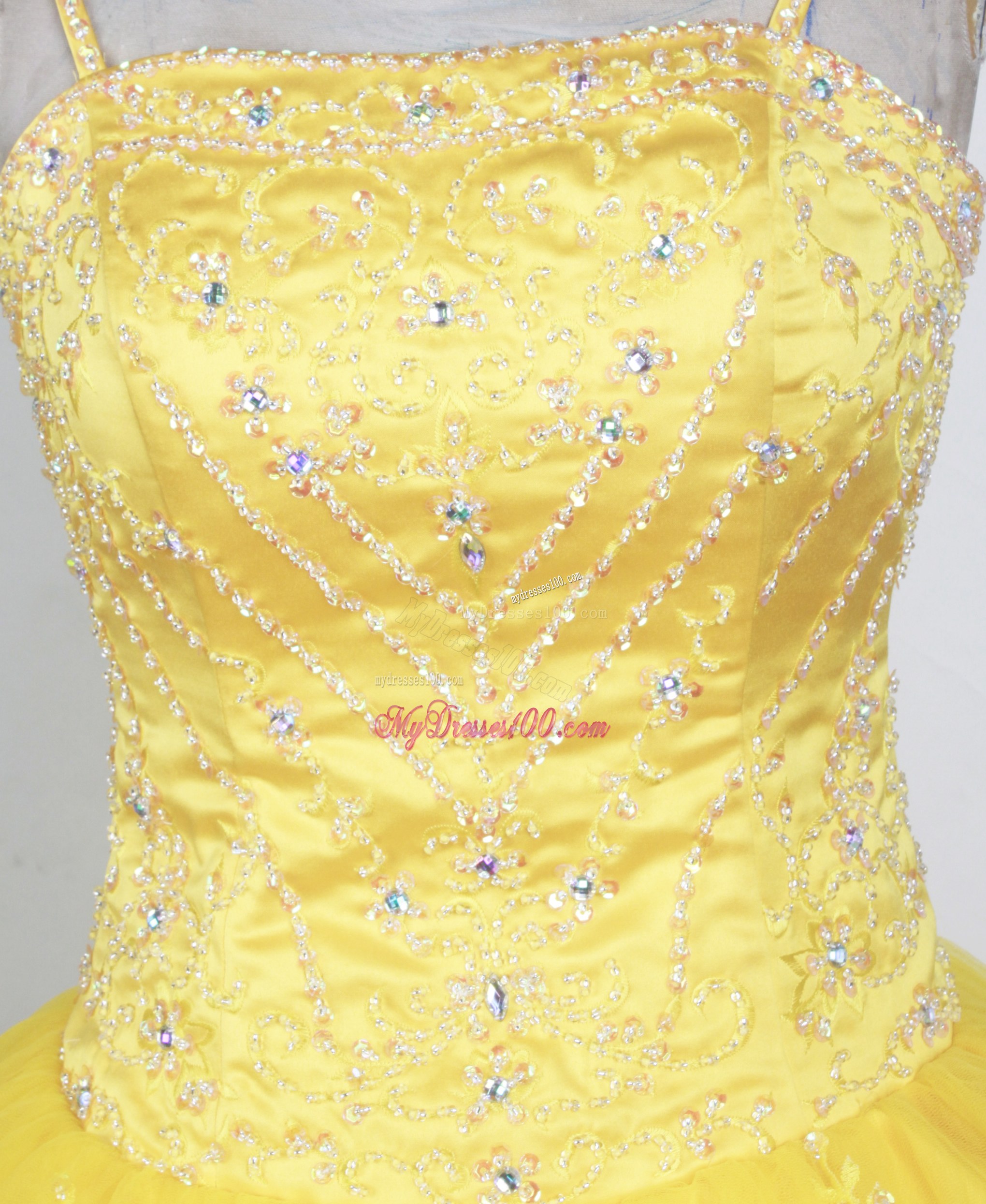 Spaghetti Straps Slinky Beading Appliques Sweet 15 Dresses on Promotion
