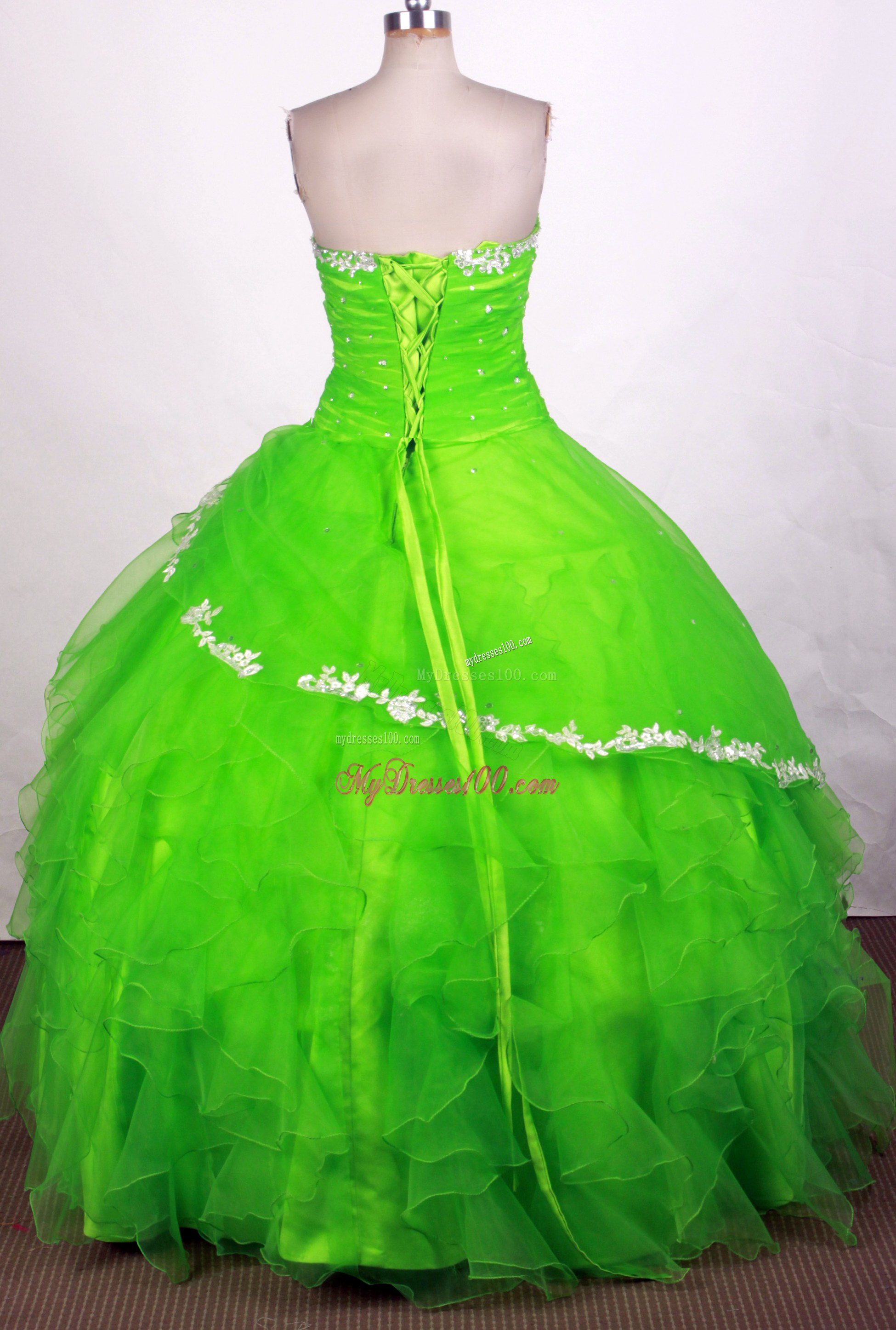 Beaded Appliques Decorate Ruffled Dresses 16 in Spring Green