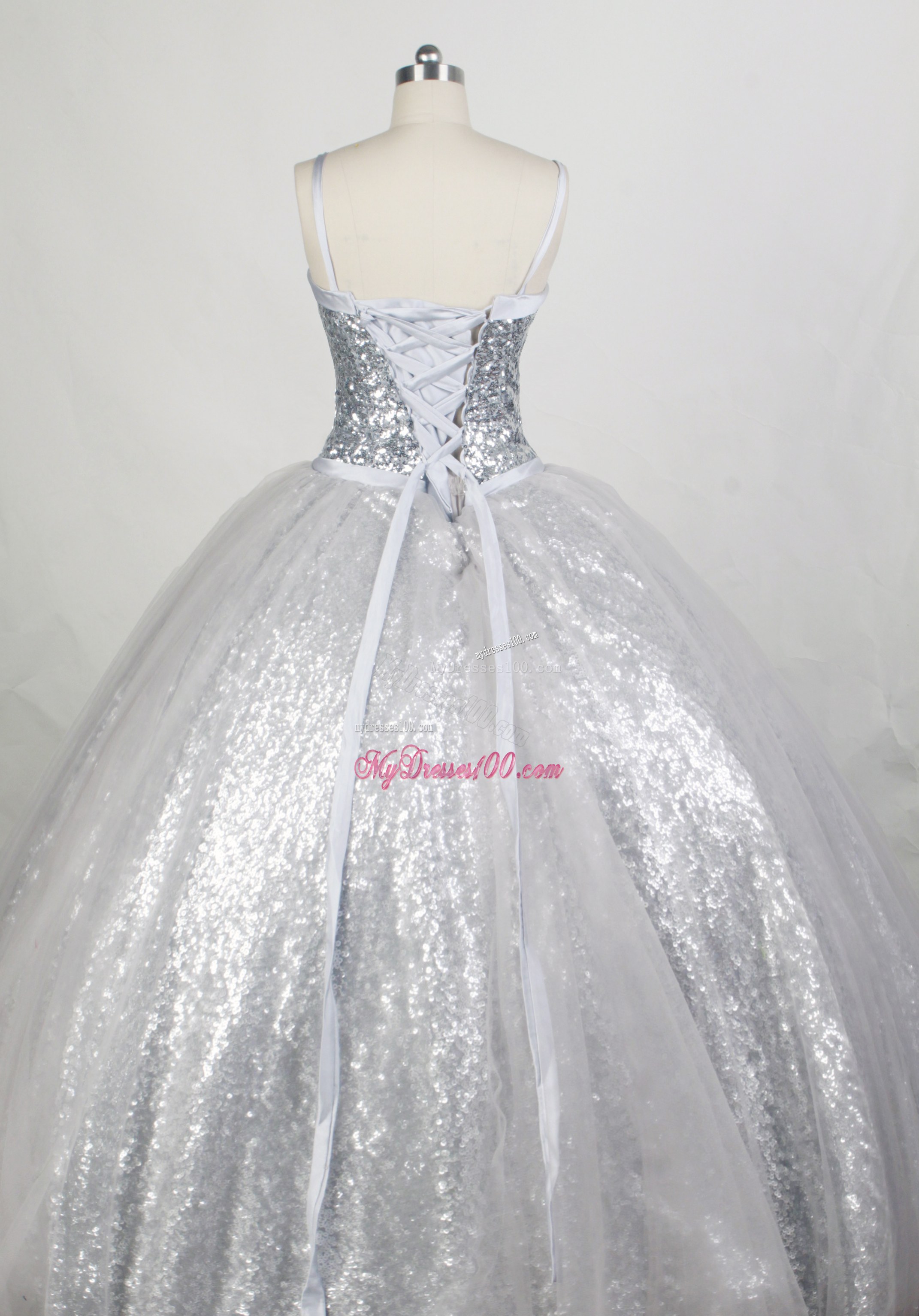 Shinning Straps Grey Dress for Quinceanera with Silver Sequis