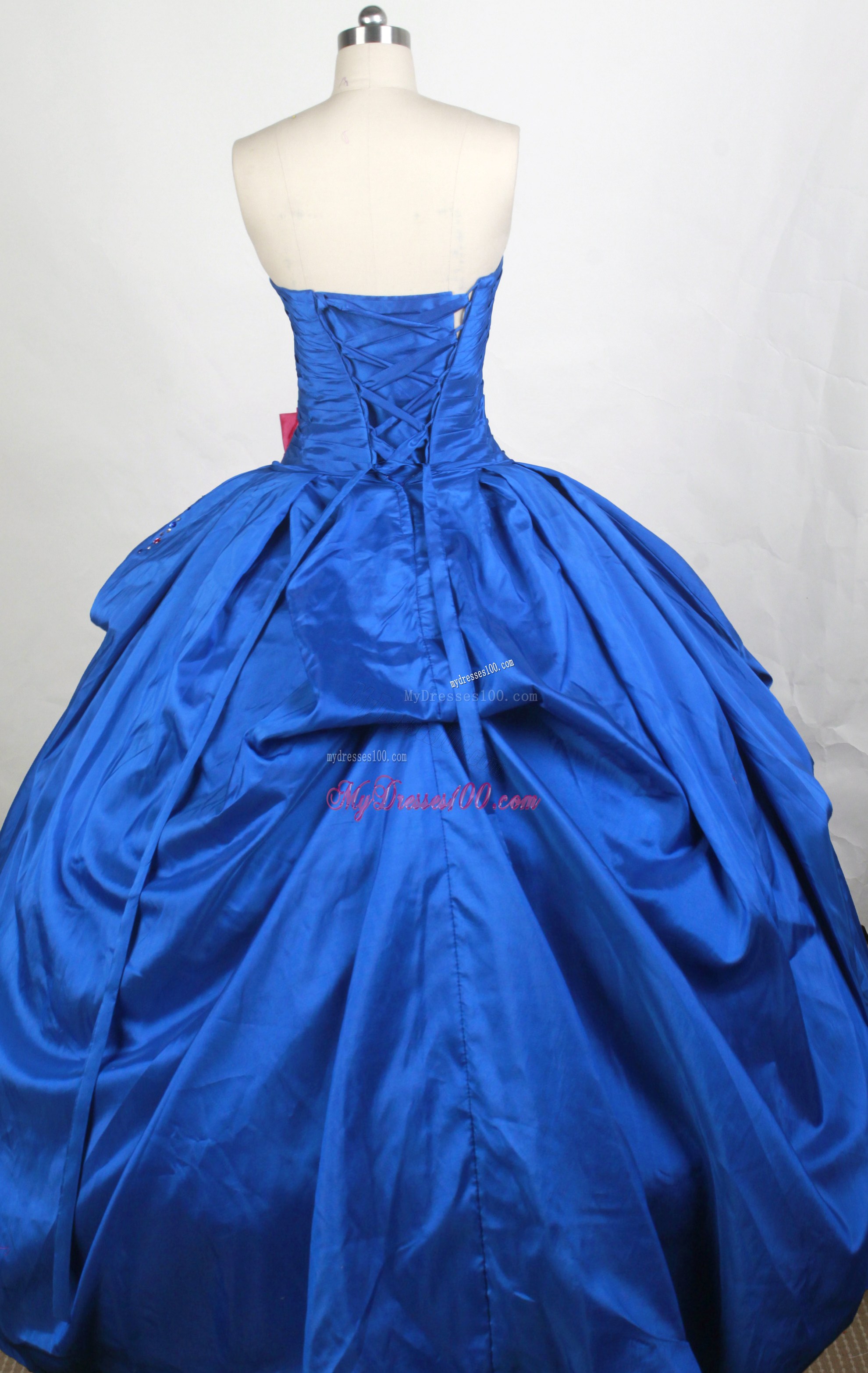 Beaded Royal Blue Dresses16 with Hot Pink Bowknot Sash