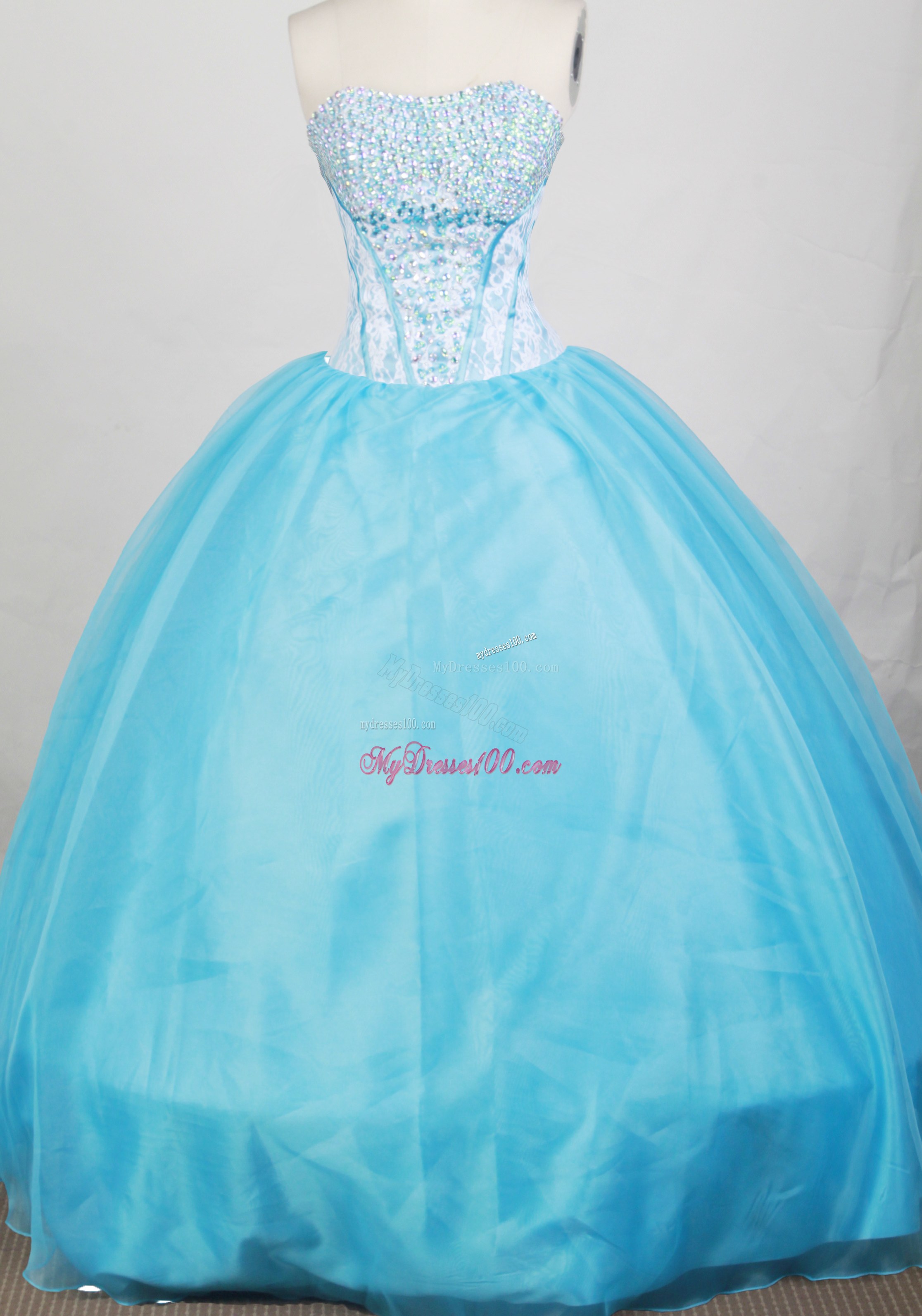 Beading Decorate Bodice Quinceanera Dress in Aqua Blue