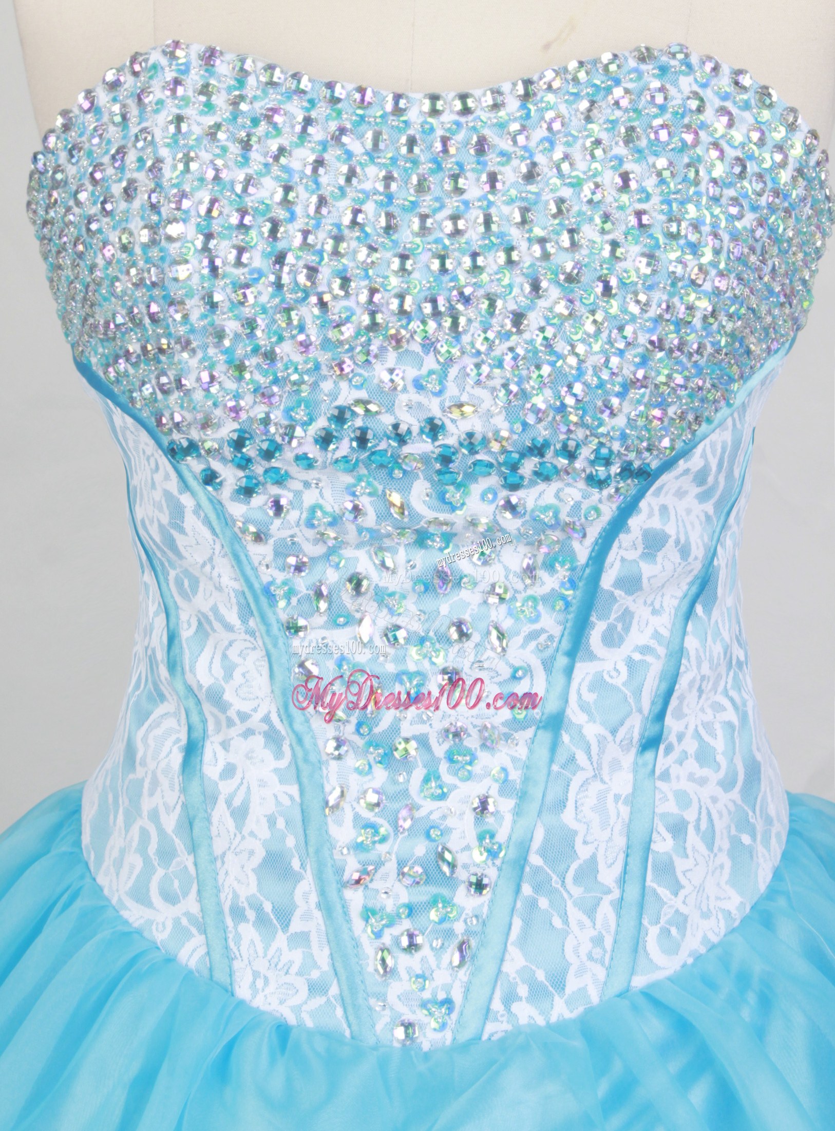 Beading Decorate Bodice Quinceanera Dress in Aqua Blue