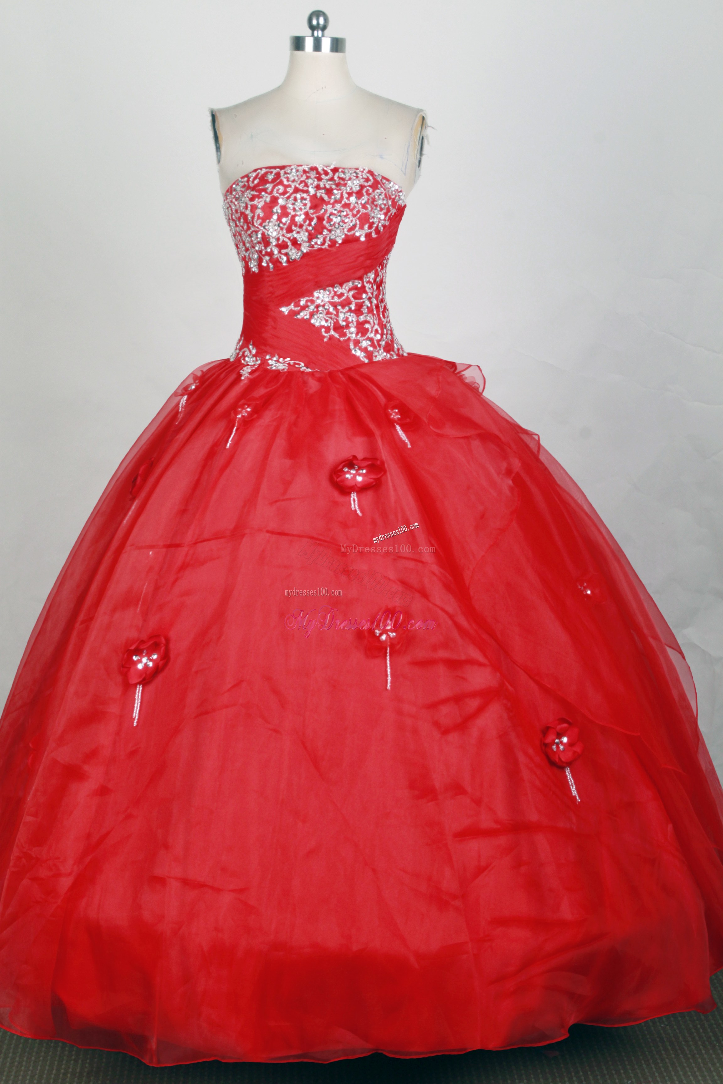 Beaded Appliques and Hand -Made Flowers Red Dresses16