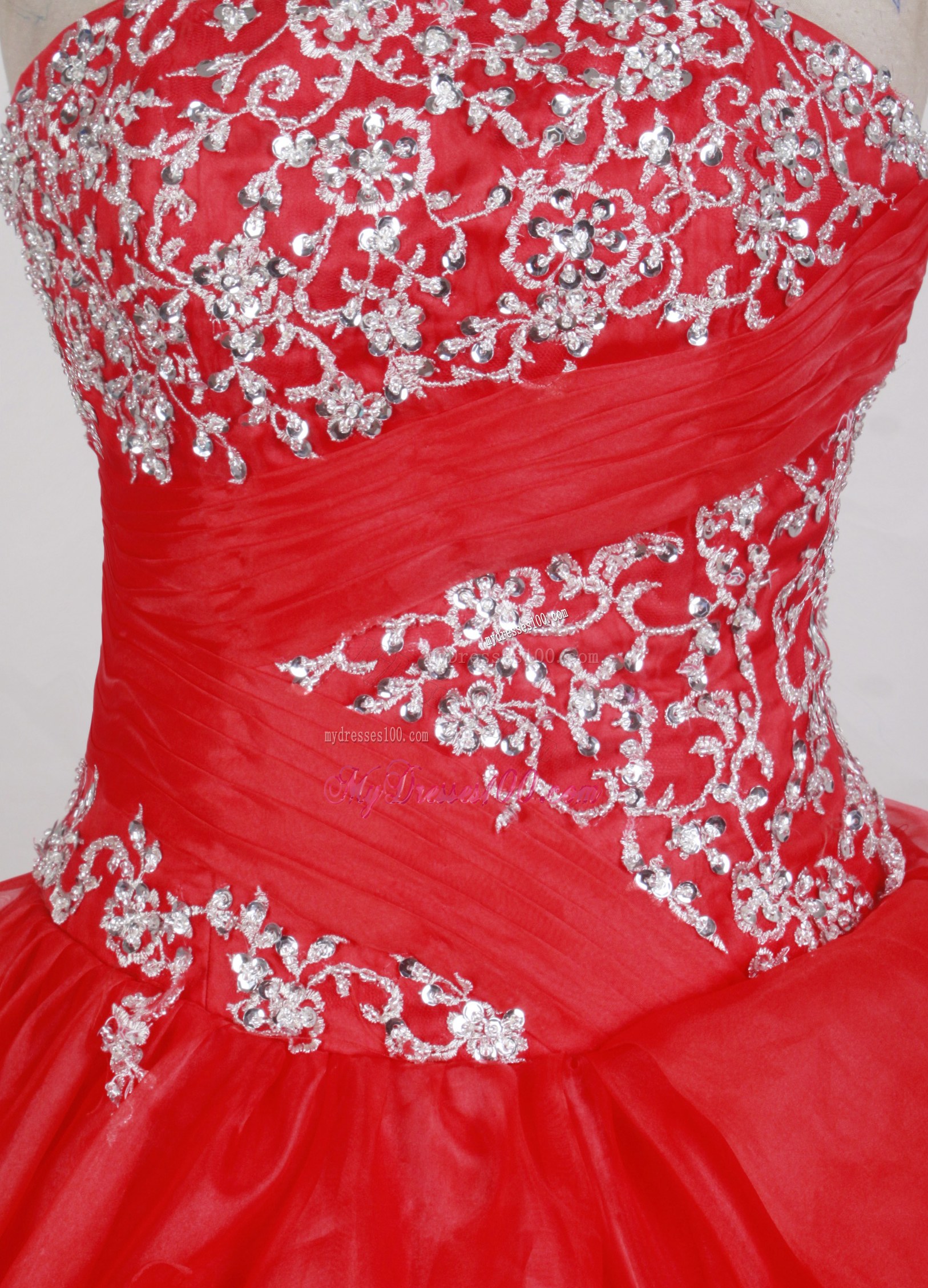 Beaded Appliques and Hand -Made Flowers Red Dresses16