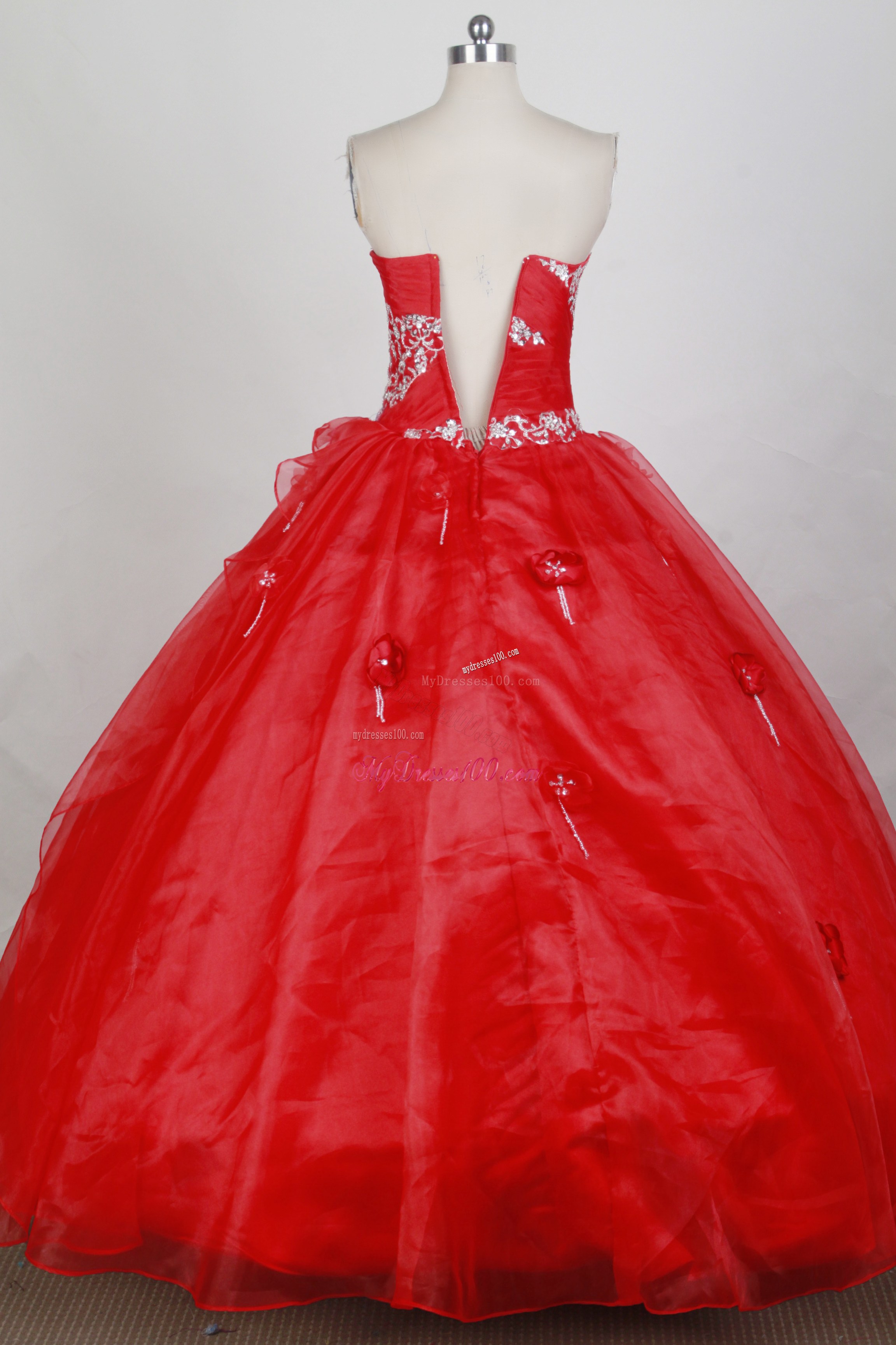 Beaded Appliques and Hand -Made Flowers Red Dresses16