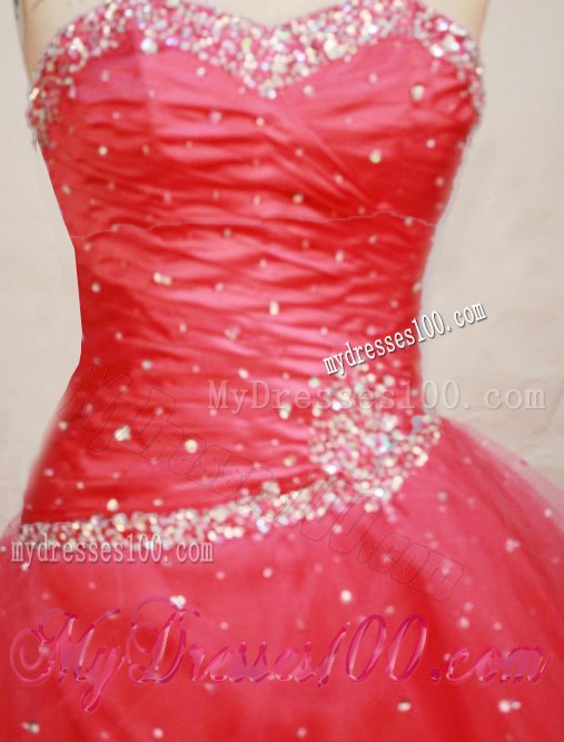 Strapless Tulle Red Beading Quinceanera Dress with Ruches