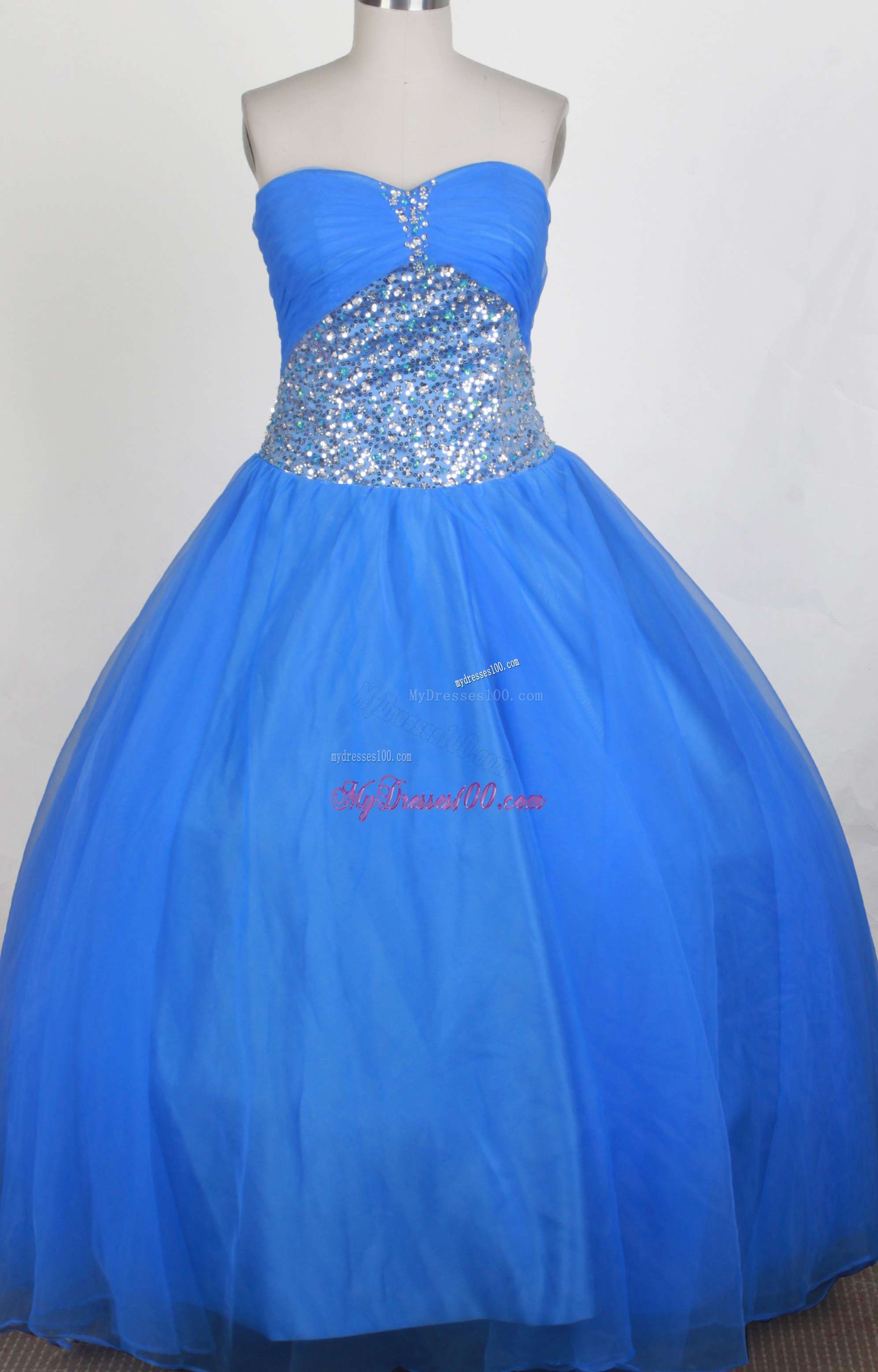 Blue Ruching Sweetheart Dress for Sweet 15 with Pretty Beaded Waist