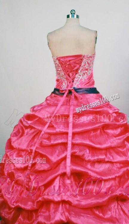 Hot Pink Pick-ups Quince Dresses with Blue Waistband and Embroidery