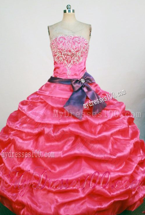 Hot Pink Pick-ups Quince Dresses with Blue Waistband and Embroidery
