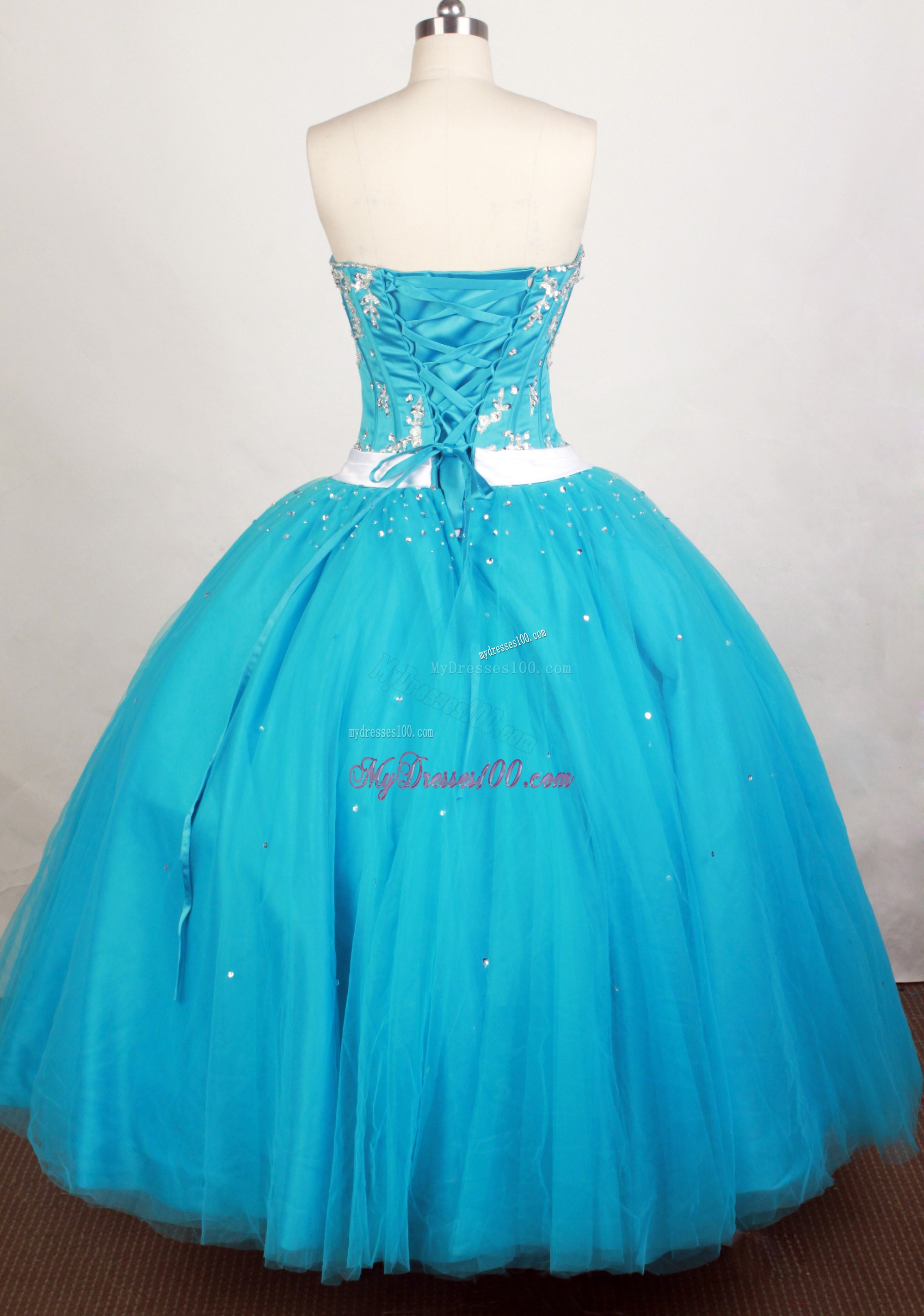 Tulle Bodice Quinceanera Dress Decorated by Beaded Embroidery and White Sash
