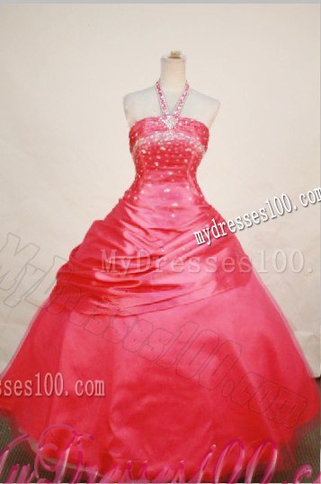 Beading Halter Top floor-length Sweet 15 Dresses in Red