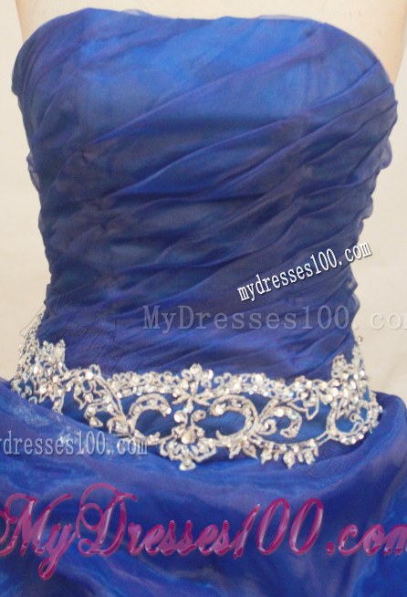 Beading Decorate Waist Royal Blue Quinceanera Gown with Pick-ups