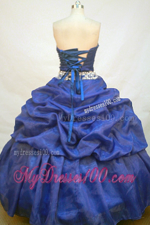 Beading Decorate Waist Royal Blue Quinceanera Gown with Pick-ups