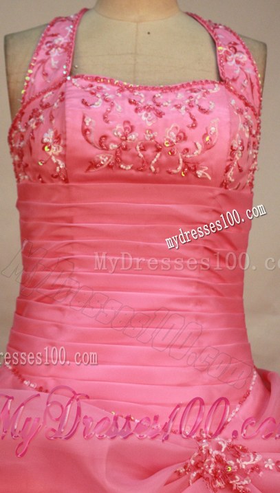 Watermelon Halter Top Appliques Sweet 15 Party Dress for Girls