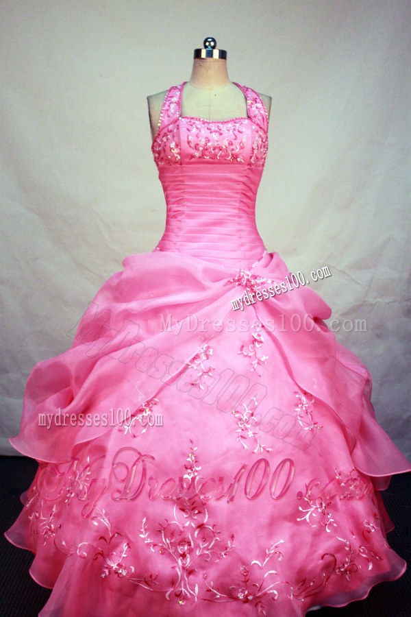 Watermelon Halter Top Appliques Sweet 15 Party Dress for Girls